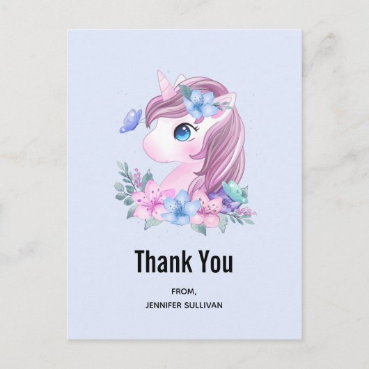 Cute & Magical Baby Unicorn Waterverf Hartelijk da Briefkaart (Voorkant)