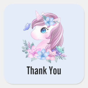 Cute & Magical Baby Unicorn Waterverf Hartelijk da Vierkante Sticker