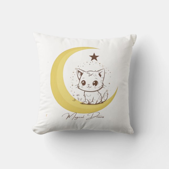 Cute Magical Cat on Moon Starry Dreams - Round Cla Kussen (Voorkant)