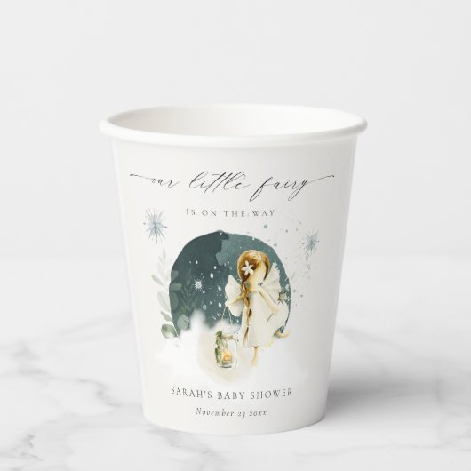 Cute Magical Enchanical Fairy On Way Baby shower Papieren Bekers (Voorkant)