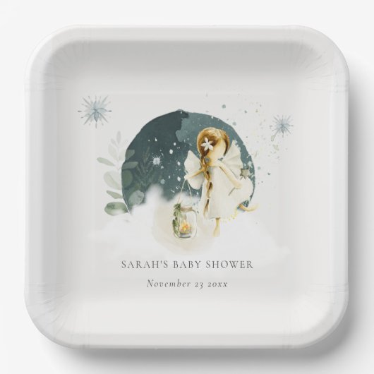 Cute Magical Enchanical Fairy On Way Baby shower Papieren Bordje (Voorkant)