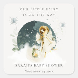 Cute Magical Enchanical Fairy On Way Baby shower Vierkante Sticker