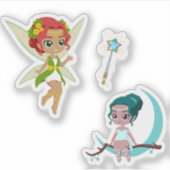 Cute Magical Fairy Girl Fantasy Vinyl Sticker Set (Voorkant)