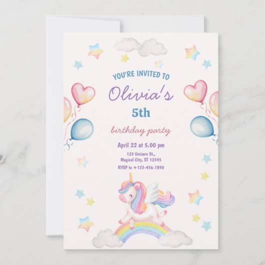Cute Magical Fairytale Unicorn Rainbow Clouds Kaart (Voorkant)