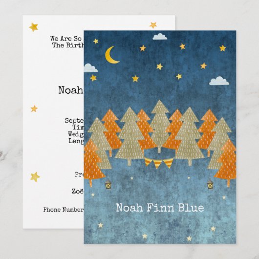 Cute Magical Forest Trees And Stars Card Kaart (Voorkant / Achterkant)