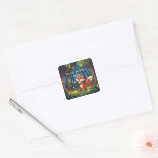 Cute Magical Fox Vierkante Sticker (Envelop)