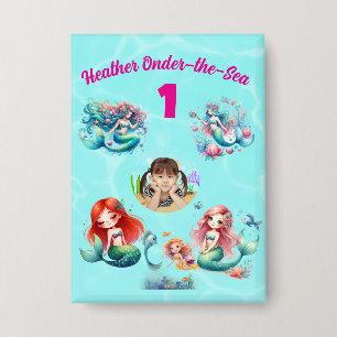 Cute Magical Mermaid Onder-de-Zee 1e Verjaardag Button