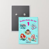 Cute Magical Mermaid Onder-de-Zee 1e Verjaardag Button (Voorkant / Achterkant)