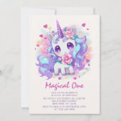 Cute Magical One Modern Unicorn First Birthday Kaart (Voorkant)
