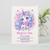 Cute Magical One Modern Unicorn First Birthday Kaart (Staand voorkant)