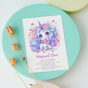Cute Magical One Modern Unicorn First Birthday Kaart