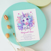 Cute Magical One Modern Unicorn First Birthday Kaart