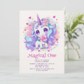 Cute Magical One Modern Unicorn First Birthday Kaart (Staand voorkant)