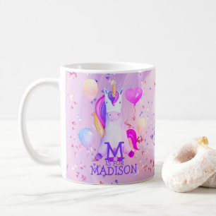 Cute Magical Pink Unicorn Name Letter Faux Glitter Koffiemok
