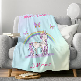 Cute Magical Rainbow Unicorn Fleece Deken