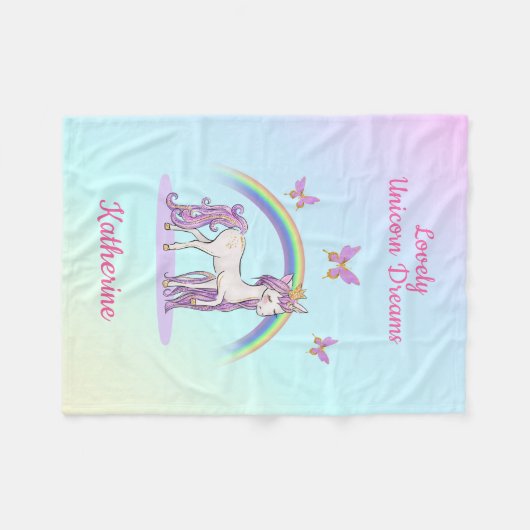Cute Magical Rainbow Unicorn Fleece Deken (Voorkant (Horizontaal))