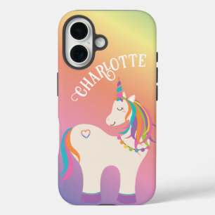 Cute Magical Rainbow Unicorn Persoonlijke naam iPhone 16 Hoesje