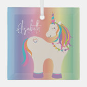 Cute Magical Rainbow Unicorn Persoonlijke naam Glas Ornament (Voorkant)
