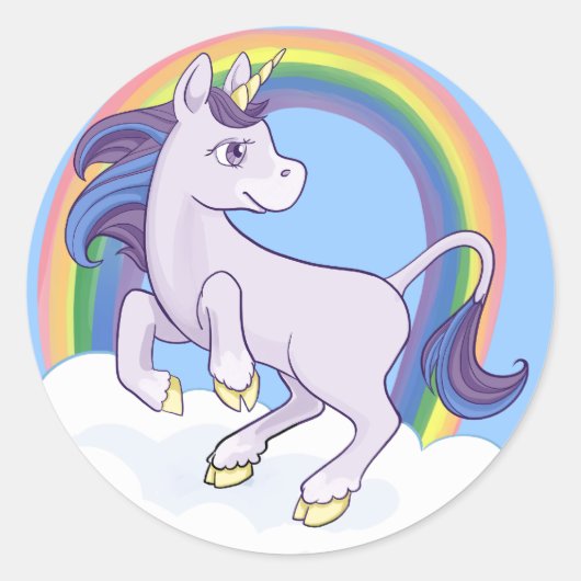 Cute Magical Rainbow Unicorn Ronde Sticker (Voorkant)