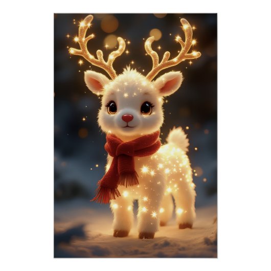 Cute Magical Reindeer with Sparkling Lights Perfect Poster (Voorkant)