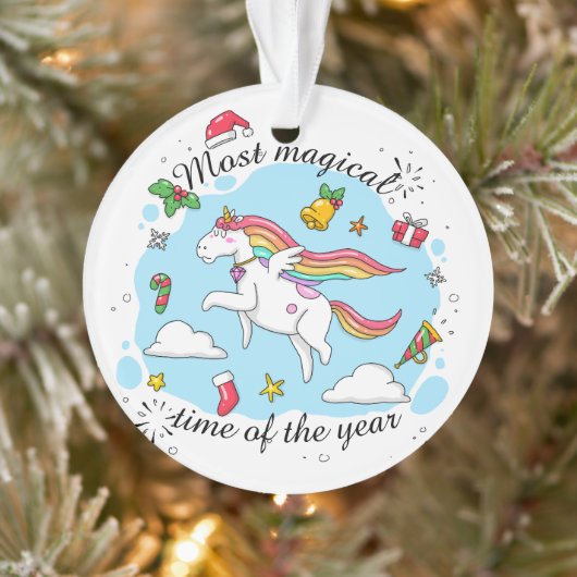 Cute Magical Time Kerstmis Unicorn Ornament (Boom)