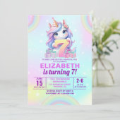 Cute Magical Unicorn 7th Birthday – Rainbow  Kaart (Staand voorkant)
