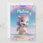 Cute Magical Unicorn Birthday Invitation Kaart (Voorkant)