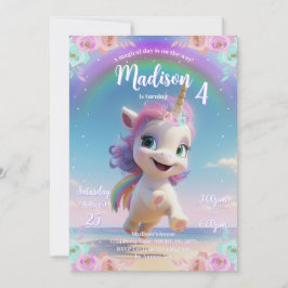 Cute Magical Unicorn Birthday Invitation Kaart