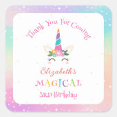 Cute Magical Unicorn Birthday Thank You For Coming Vierkante Sticker (Voorkant)