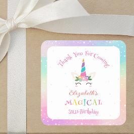 Cute Magical Unicorn Birthday Thank You For Coming Vierkante Sticker