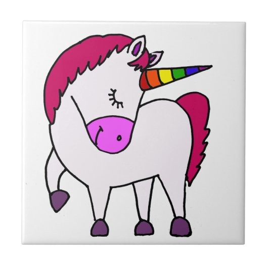 Cute Magical Unicorn Cartoon Tegeltje (Voorkant)