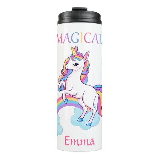 Cute Magical Unicorn en Rainbow White Thermosbeker (Voorkant)