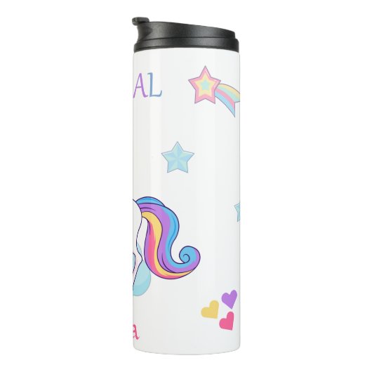 Cute Magical Unicorn en Rainbow White Thermosbeker (Geroteerd rechts)