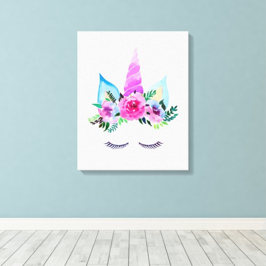 Cute Magical Unicorn Face Canvas Afdruk (Insitu (Houten vloer))