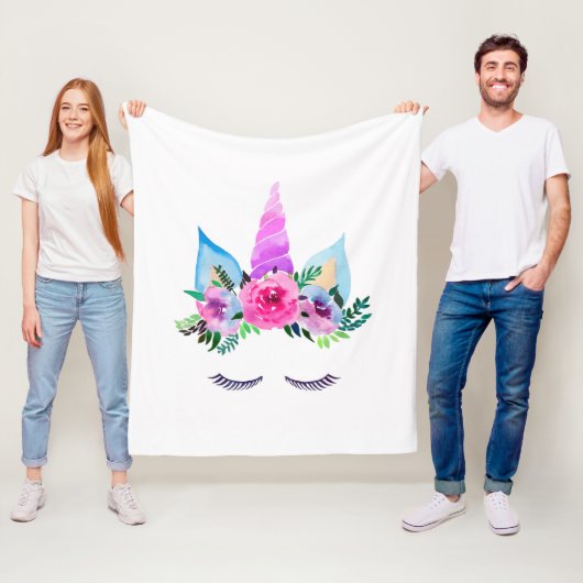 Cute Magical Unicorn Face Fleece Deken (In situ)