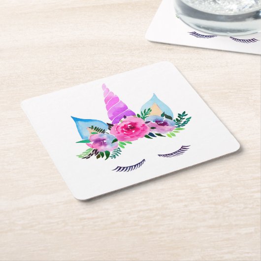 Cute Magical Unicorn Face Kartonnen Onderzetters (Schuin)