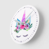 Cute Magical Unicorn Face Ronde Klok (Hoek)