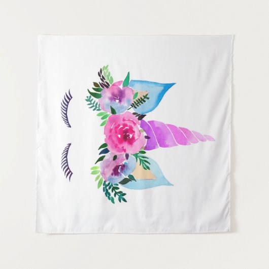 Cute Magical Unicorn Face Wandkleed (Voorkant (horizontaal))