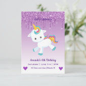 Cute Magical Unicorn & Hearts Birthday Invitation Kaart (Staand voorkant)