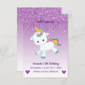 Cute Magical Unicorn & Hearts Birthday Invitation Kaart (Voorkant / Achterkant)