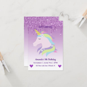 Cute Magical Unicorn & Hearts Birthday Kaart