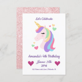 Cute Magical Unicorn & Hearts Birthday Kaart