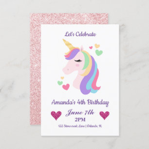 Cute Magical Unicorn & Hearts Birthday Kaart