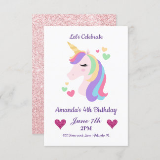 Cute Magical Unicorn & Hearts Birthday Kaart
