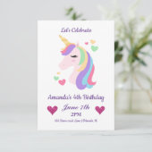 Cute Magical Unicorn & Hearts Birthday Kaart (Staand voorkant)