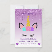 Cute Magical Unicorn & Hearts Birthday Kaart (Voorkant)