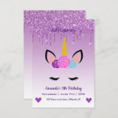 Cute Magical Unicorn & Hearts Birthday Kaart (Voorkant / Achterkant)