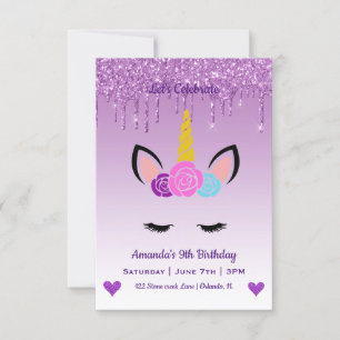 Cute Magical Unicorn & Hearts Birthday Kaart