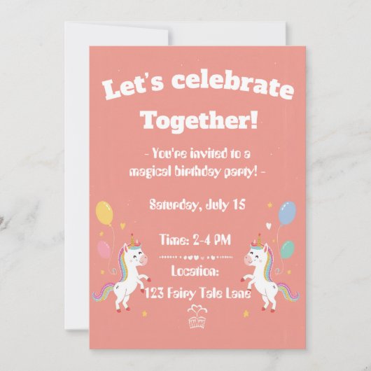 Cute Magical Unicorn Invite Kaart (Voorkant)