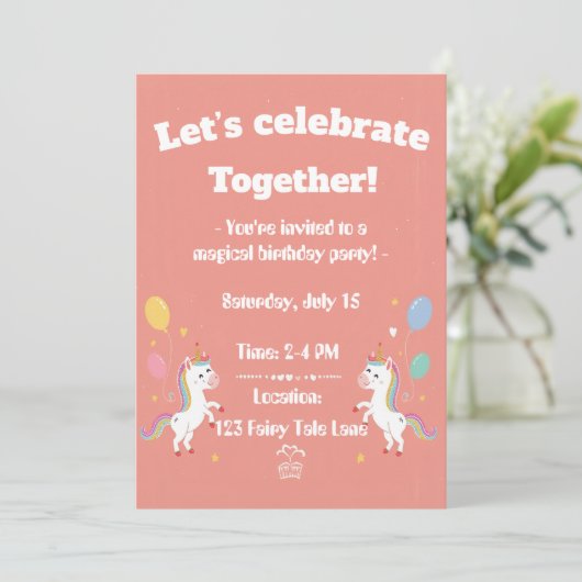 Cute Magical Unicorn Invite Kaart (Staand voorkant)